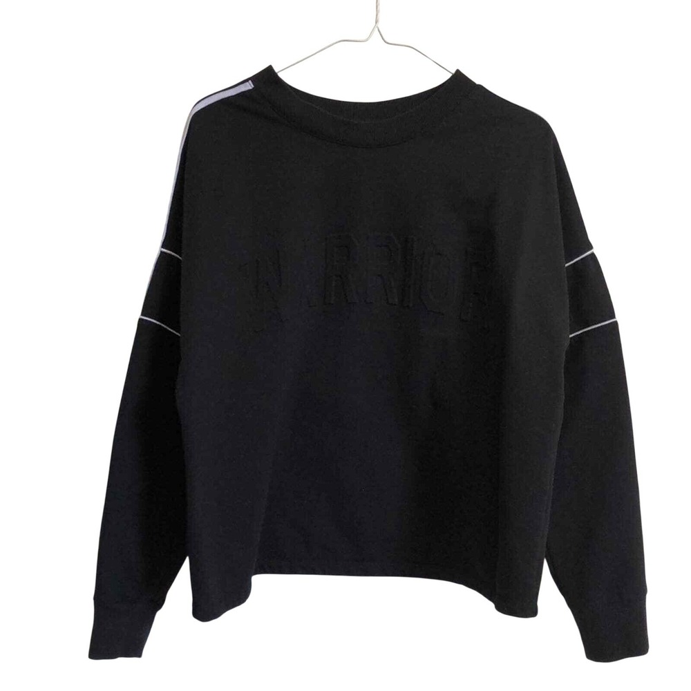 Warrior‎ Embossed Black Sweatshirt Women Athletic Stripe Piping Pullover